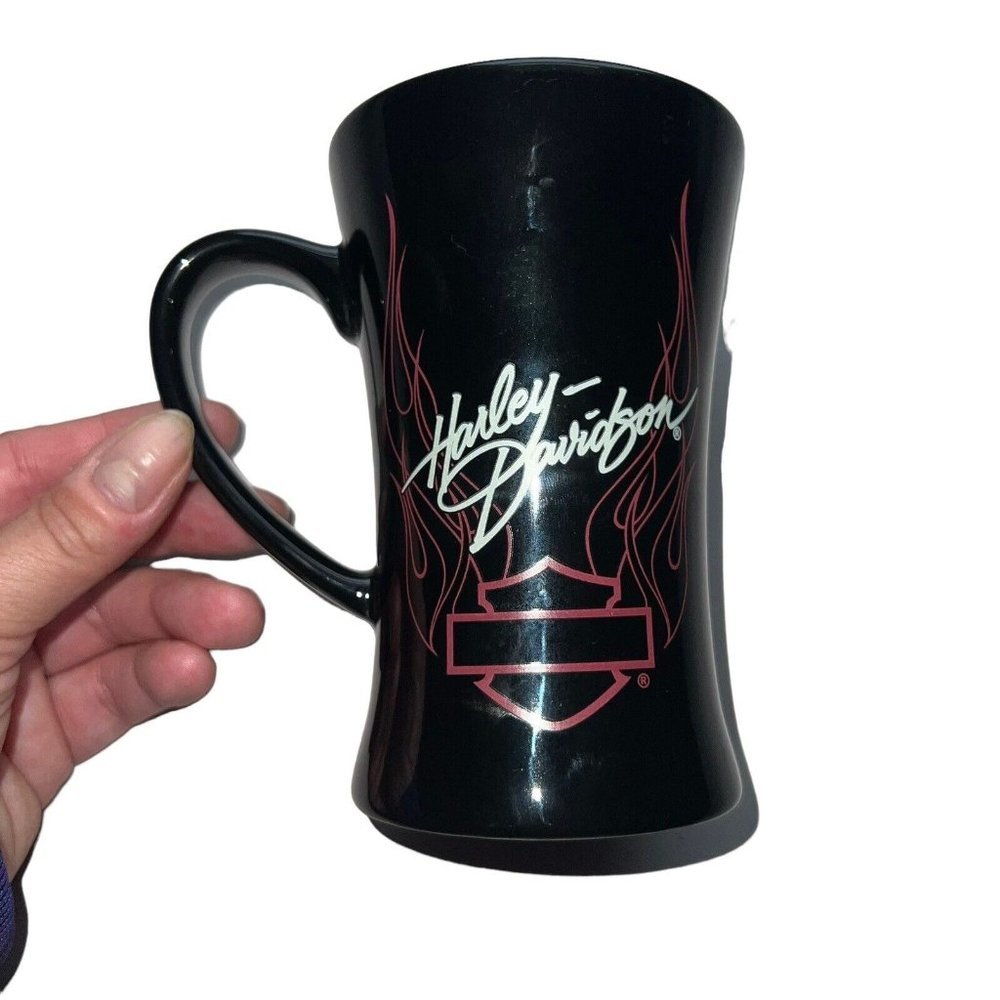 Harley-Davidson Black Ceramic Coffee Mug with Red Flame Logo